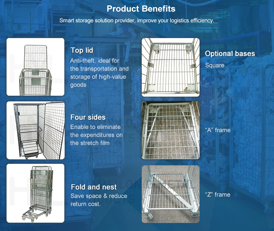 Laundry Supermarket Transport Durable Folding Mesh Trolley with OEM Service