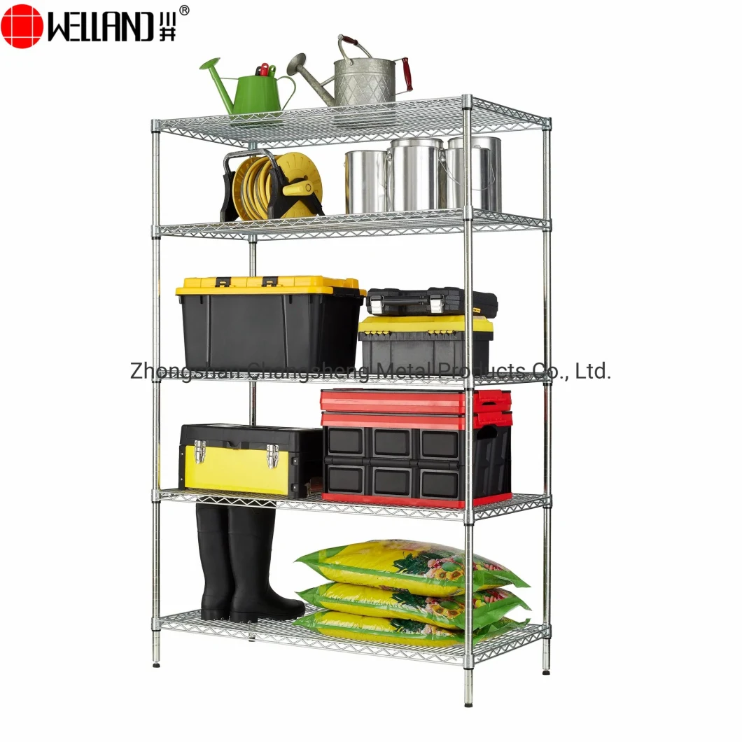 China Manufacturer 5 Tier Commercial Heavy Duty Chrome Steel Wire Shelving Storage Metal Rack