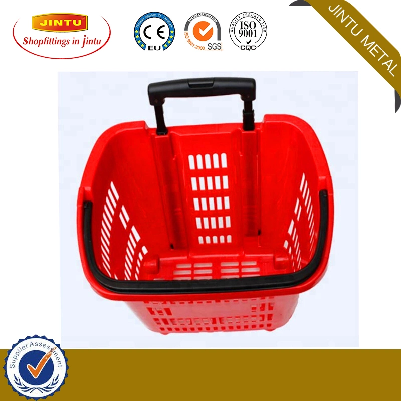 Plastic Rolling Shopping Trolley Basket with Handle